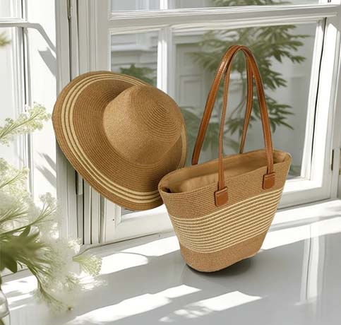 straw bag and cap set